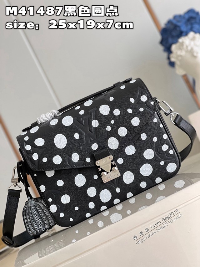 LV專櫃2023新款LV x YK Pochette Métis手袋 M41487黑色圓點 路易威登單肩斜挎女包 dn1371